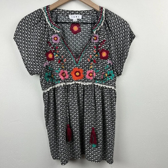 THML Tops - THML Top Womens Small Multicolor Floral Embroidered Tassel Crochet Ladies